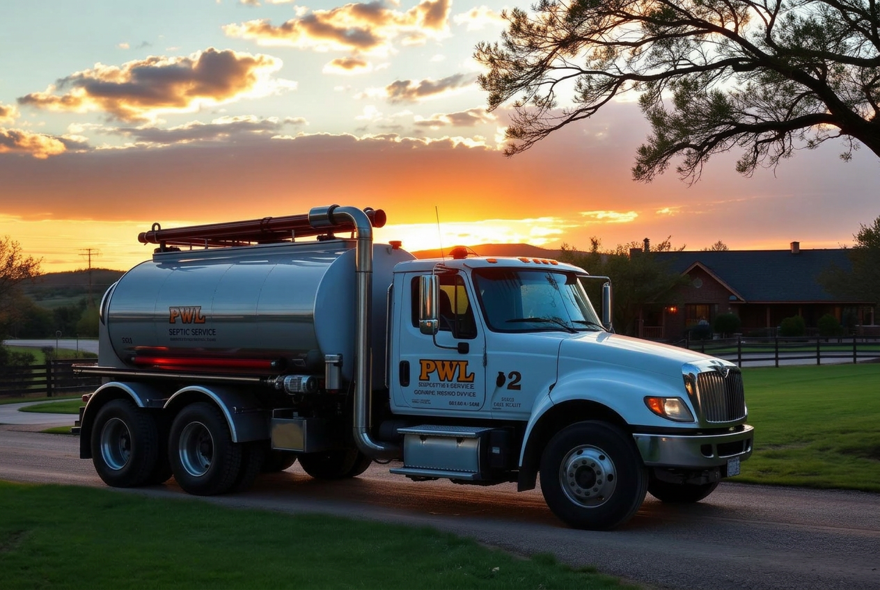 The Honest Septic Family service truck at a Central Texas home